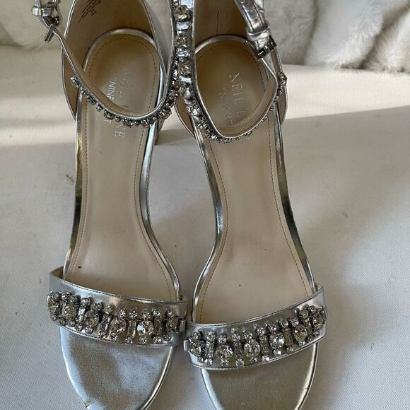 Nine West Engaged silver ankle strap platform sandals with Rhinestones … - Picture 11 of 16
